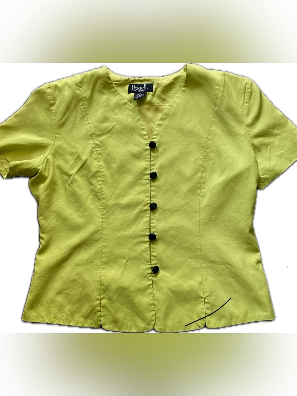 Rafaella Lime Short Sleeve Button Front Blouse 100% silk